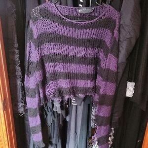 🖤distressed purple and black striped sweater
